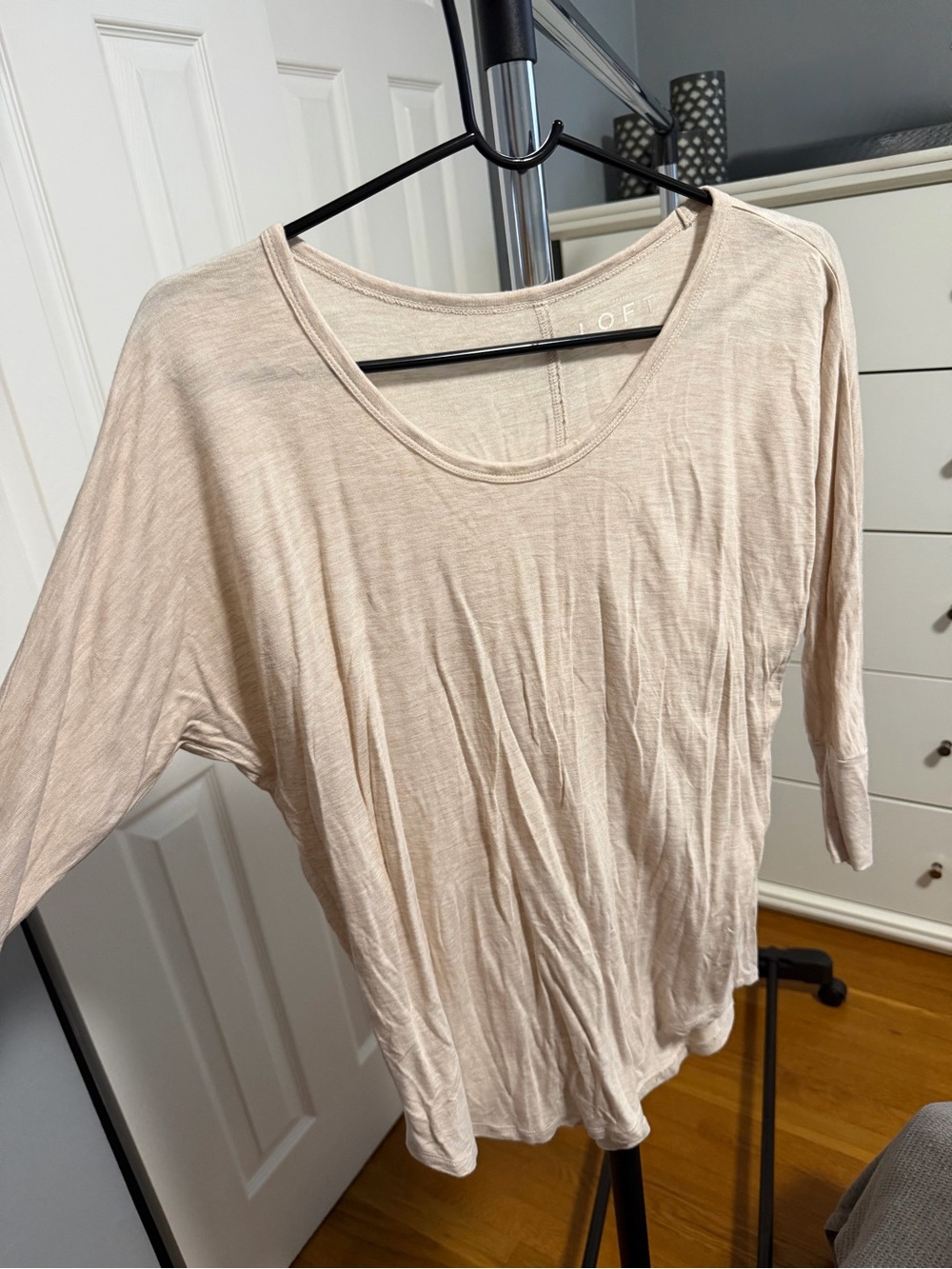 LOFT Lightweight Scoop Neck Long Sleeve Top in Soft Beige